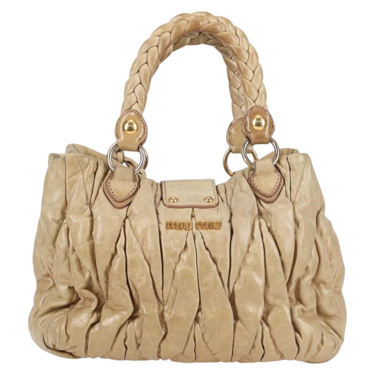 Miu Miu Coffer Convertible Satchel Leather, BEIGE, LEATHER, Handbag