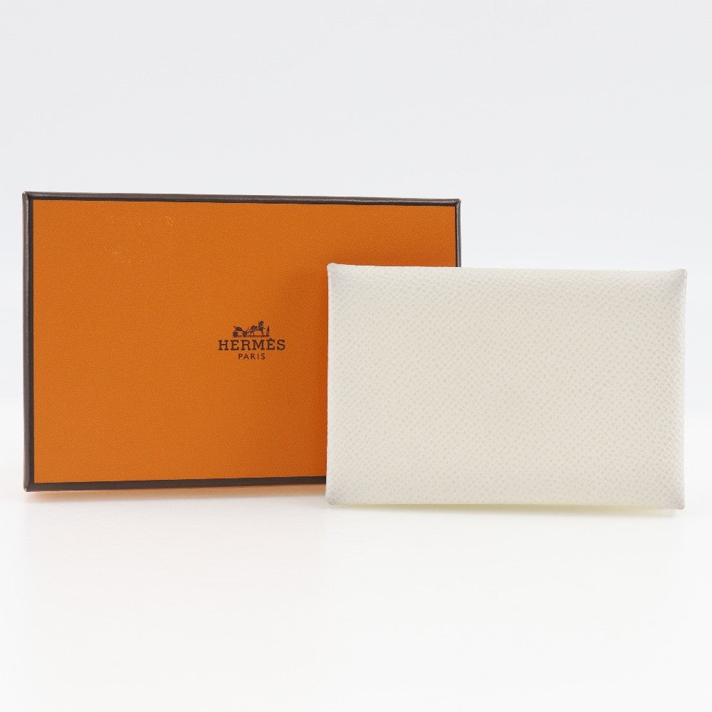 Hermes Calvi Card Holder Epsom, WHITE, LEATHER, Card Holders
