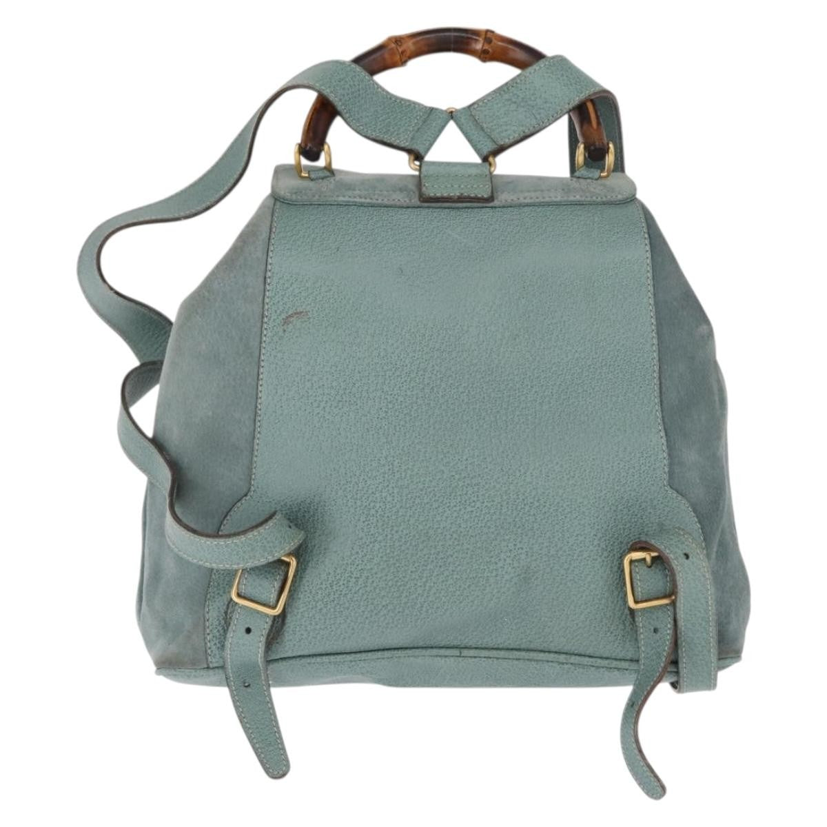 Gucci Vintage Bamboo Backpack Suede, TURQUOISE, SUEDE, Backpack
