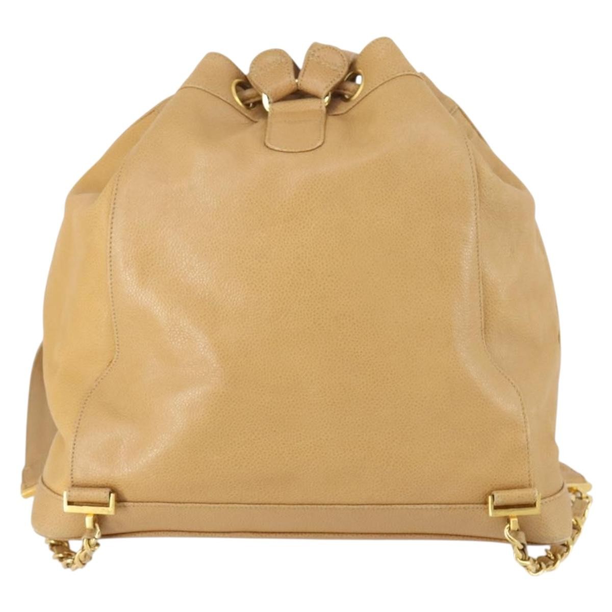Chanel CC Front Pocket Backpack Leather, BEIGE, LEATHER, Backpack