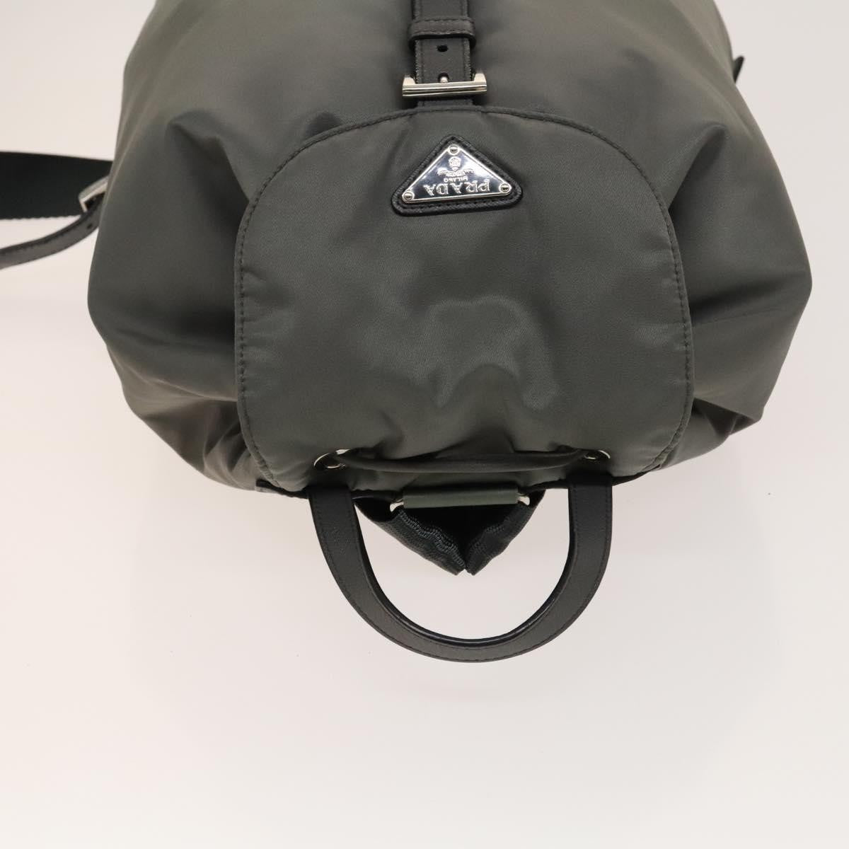 Prada Front Zip Drawstring Backpack Tessuto, GRAY, NYLON, Backpack