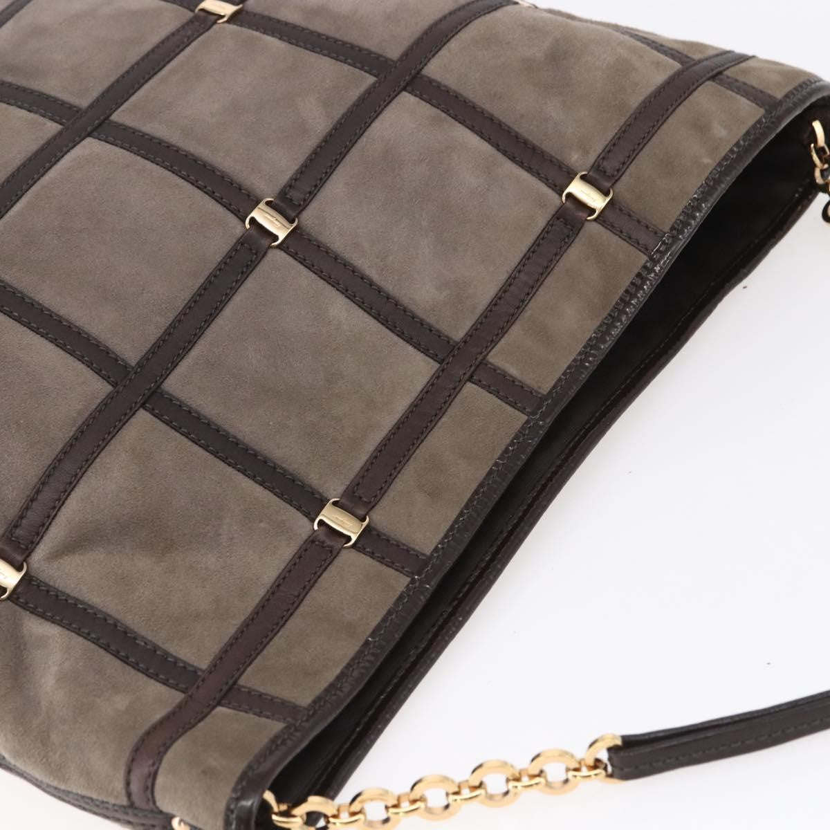 Salvatore Ferragamo Vala Shoulder Bag Suede, BROWN, SUEDE, Shoulder bag