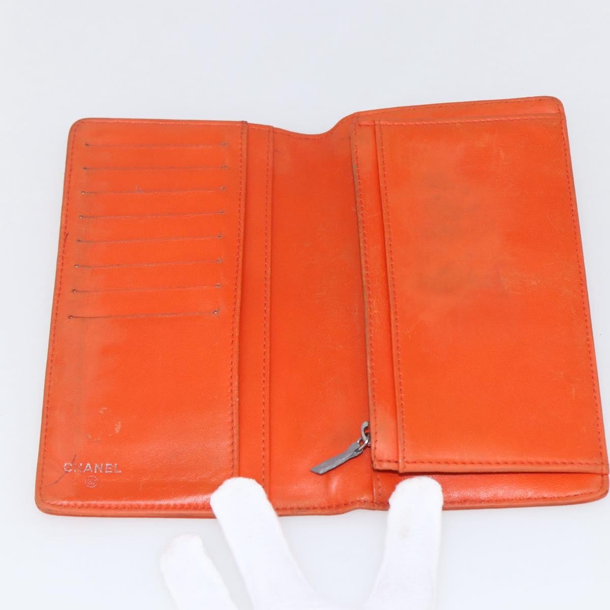 Chanel Lucky Symbols Yen Wallet Embossed Quilted Patent, Orange, Patent Leather, Wallet