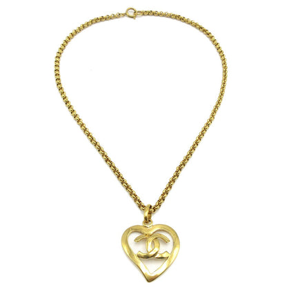Chanel CC Heart Pendant Necklace Metal, GOLD, GOLD_PLATED, Necklace
