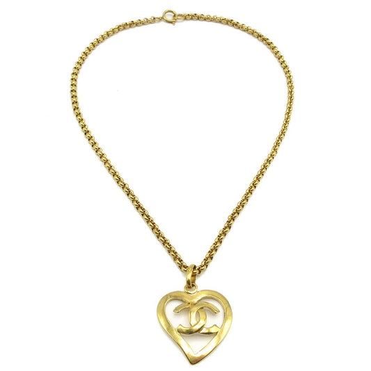 Chanel CC Heart Pendant Necklace Metal, GOLD, GOLD_PLATED, Necklace