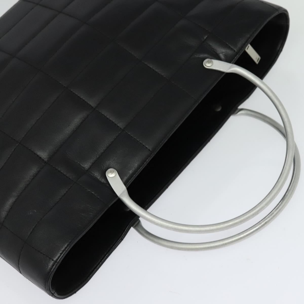 Chanel Vintage Chocolate Bar Metal Ring Tote Quilted Lambskin, BLACK, LEATHER, Tote bag