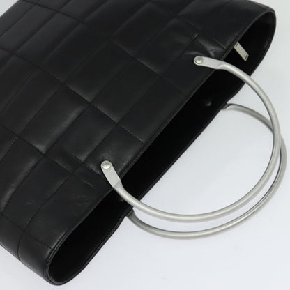 Chanel Vintage Chocolate Bar Metal Ring Tote Quilted Lambskin, BLACK, LEATHER, Tote bag