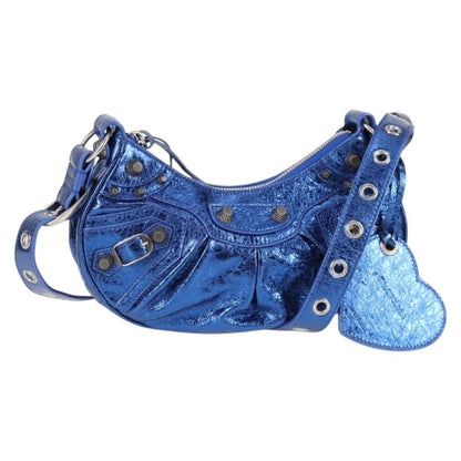 Balenciaga Le Cagole Giant Studs Shoulder Bag Leather, BLUE, LEATHER, Shoulder bag