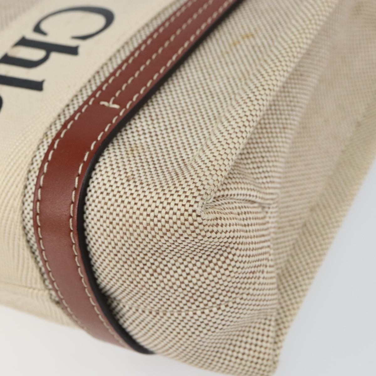 Chloe Woody Convertible Tote Canvas with Leather, BEIGE, CANVAS, Handbag