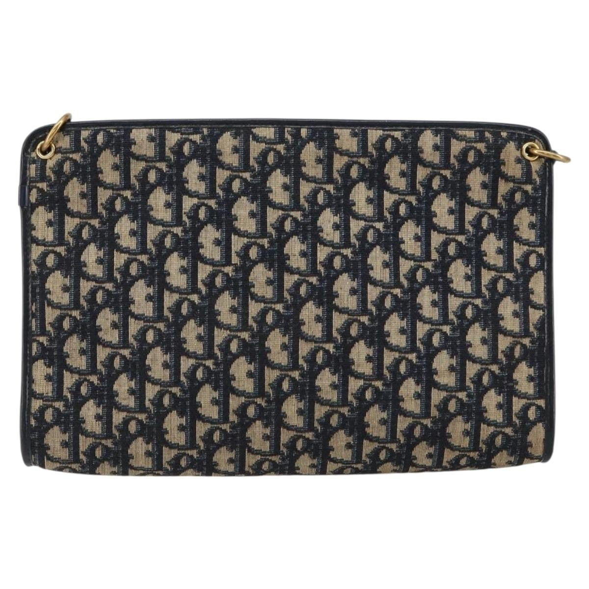 Christian Dior Vintage Trotter Shoulder Bag Canvas, NAVY, CANVAS, Shoulder bag