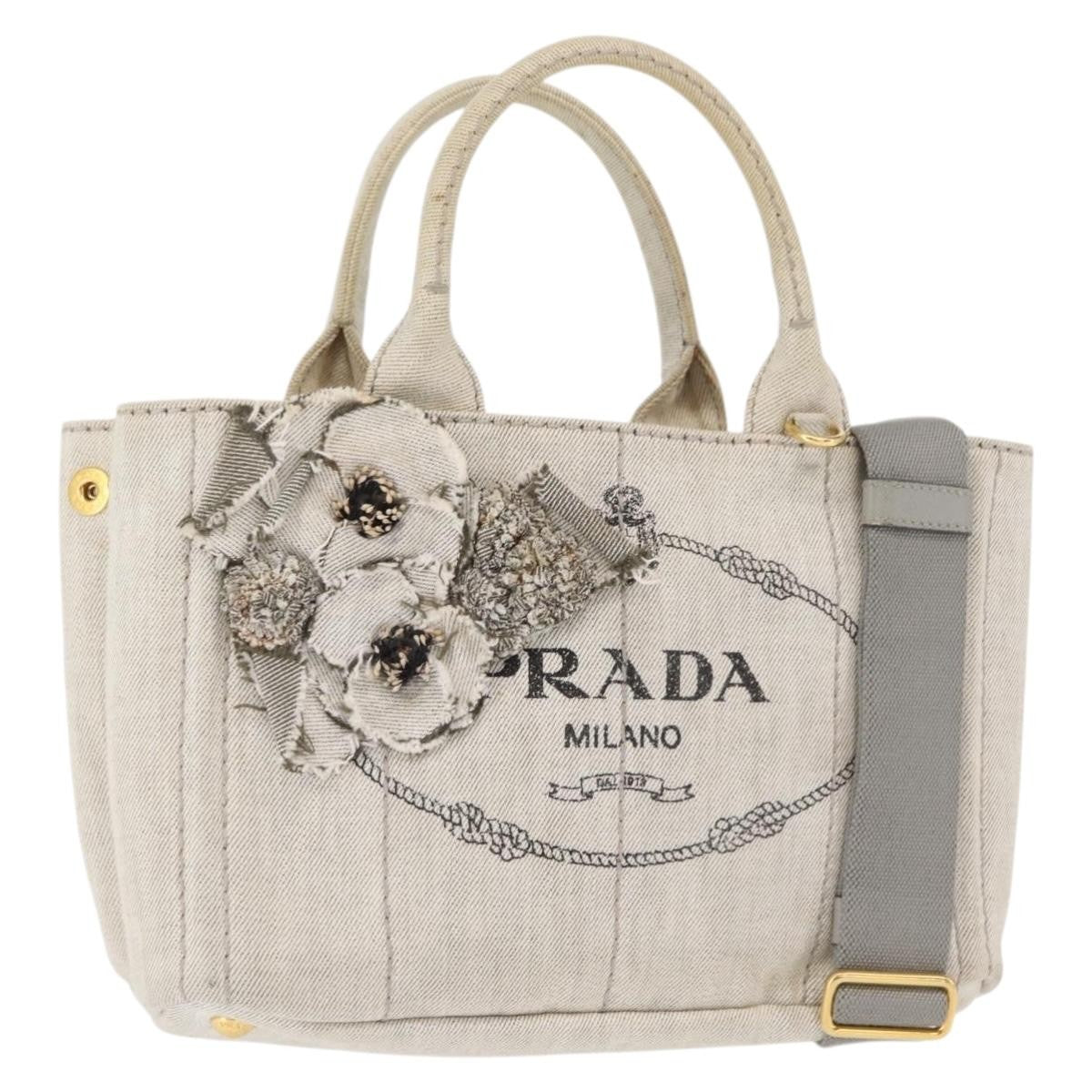 Prada Canapa Convertible Tote Canvas, GRAY, CANVAS, Tote bag