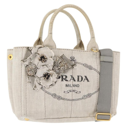 Prada Canapa Convertible Tote Canvas, GRAY, CANVAS, Tote bag
