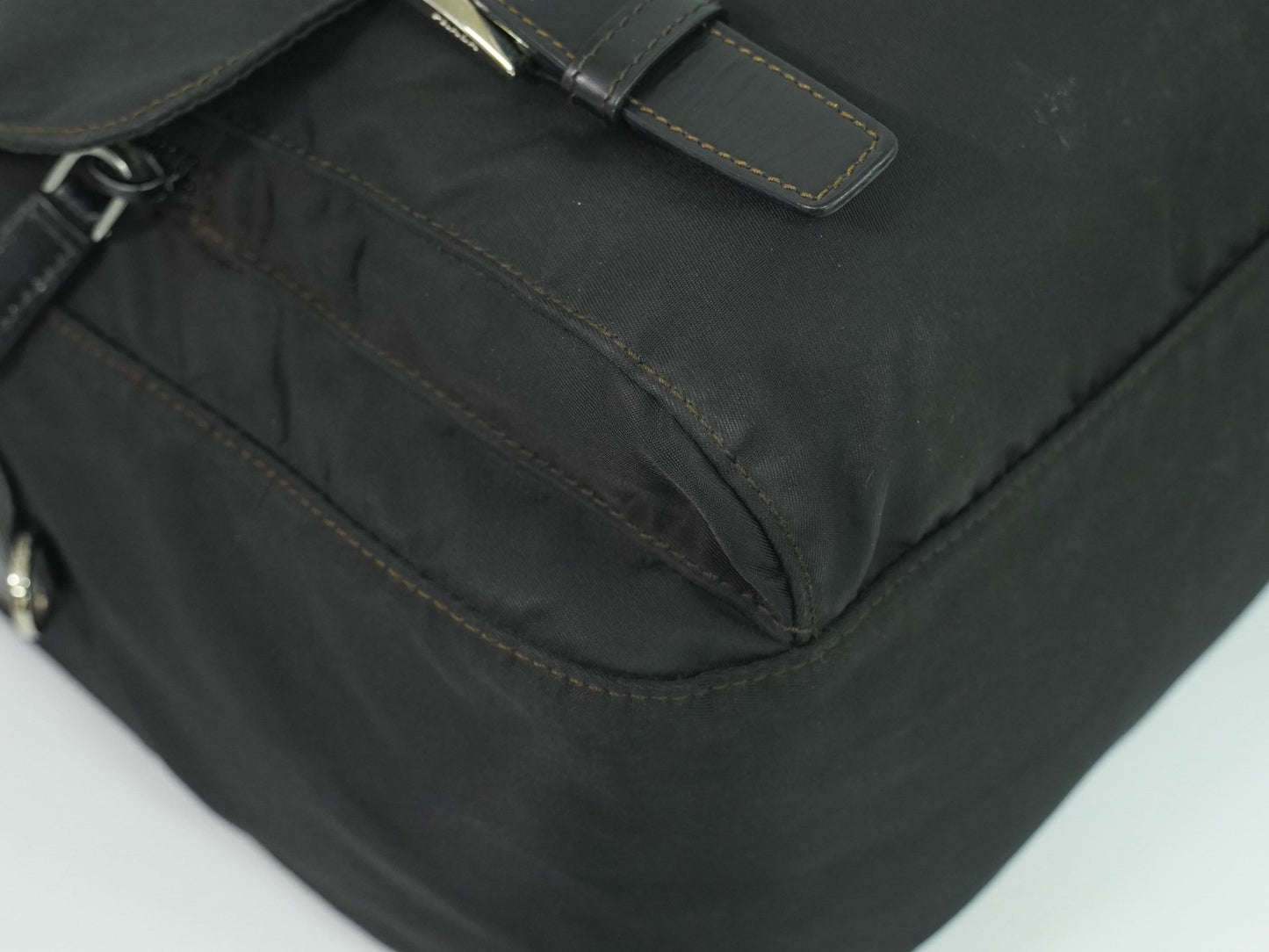 Prada Zip Buckle Messenger Bag Tessuto, BLACK, NYLON, Shoulder bag