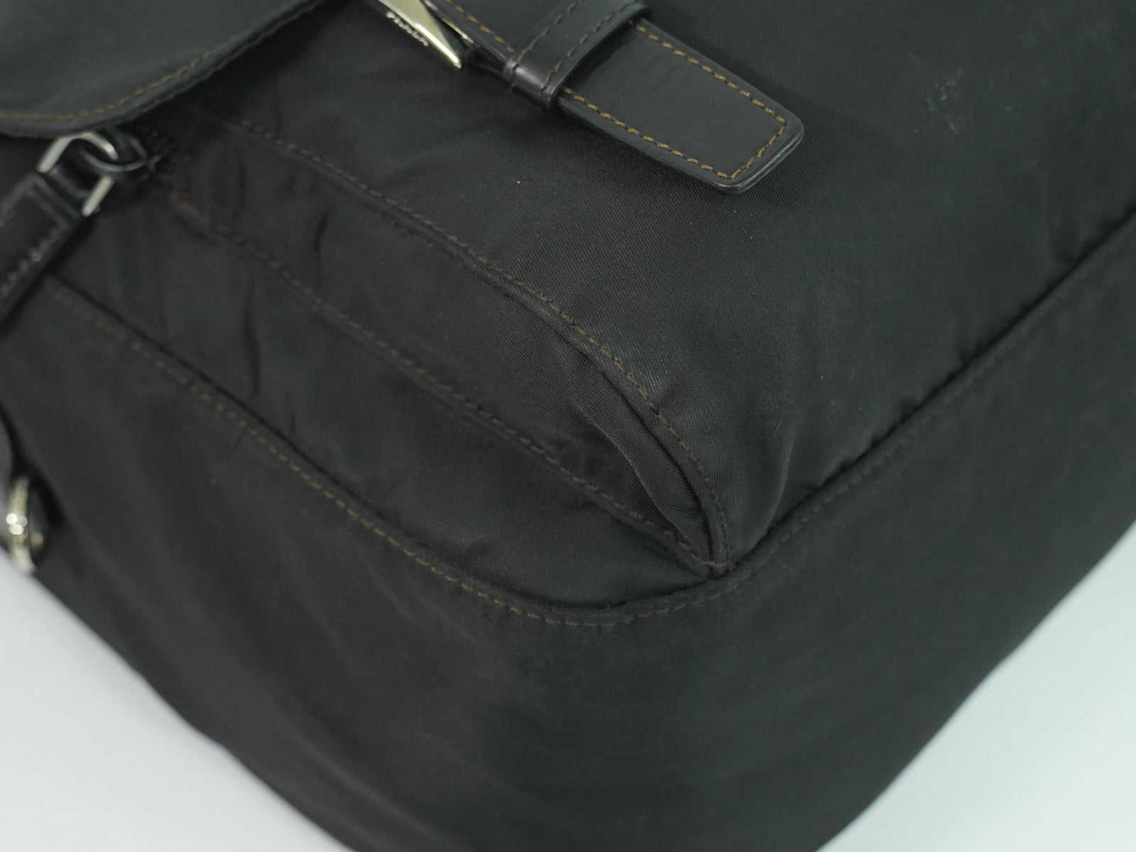 Prada Zip Buckle Messenger Bag Tessuto, BLACK, NYLON, Shoulder bag