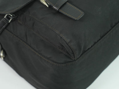 Prada Zip Buckle Messenger Bag Tessuto, BLACK, NYLON, Shoulder bag