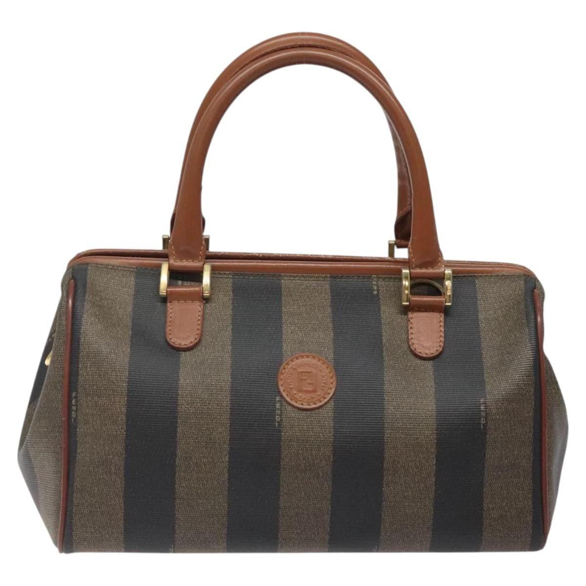 Fendi Vintage Pequin Boston Bag Coated Canvas, BROWN, CANVAS, Handbag