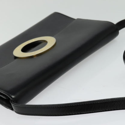 Celine Vintage Circle Logo Crossbody Bag Leather, BLACK, LEATHER, Crossbody bag