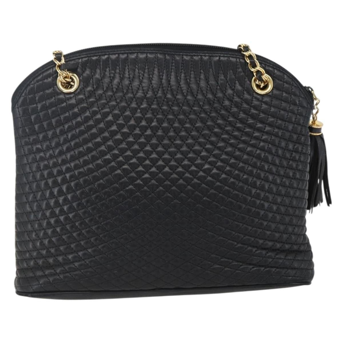 Bally Vintage Chain Shoulder Bag Quilted Leather, NAVY, LEATHER, Shoulder bag