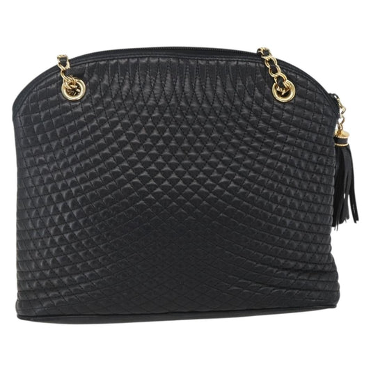 Bally Vintage Chain Shoulder Bag Quilted Leather, NAVY, LEATHER, Shoulder bag