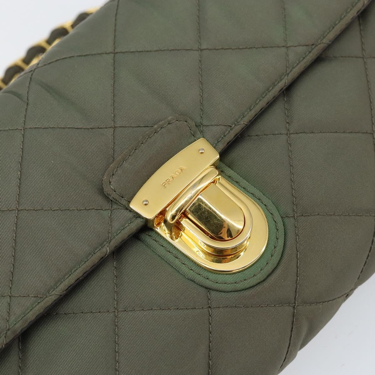 Prada Pushlock Chain Flap Bag Quilted Tessuto, KHAKI, NYLON, Shoulder bag