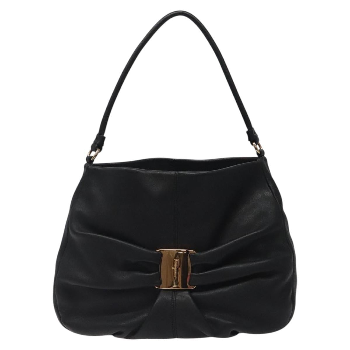 Salvatore Ferragamo Miss Vara Giusy Hobo Leather, BLACK, LEATHER, Shoulder bag