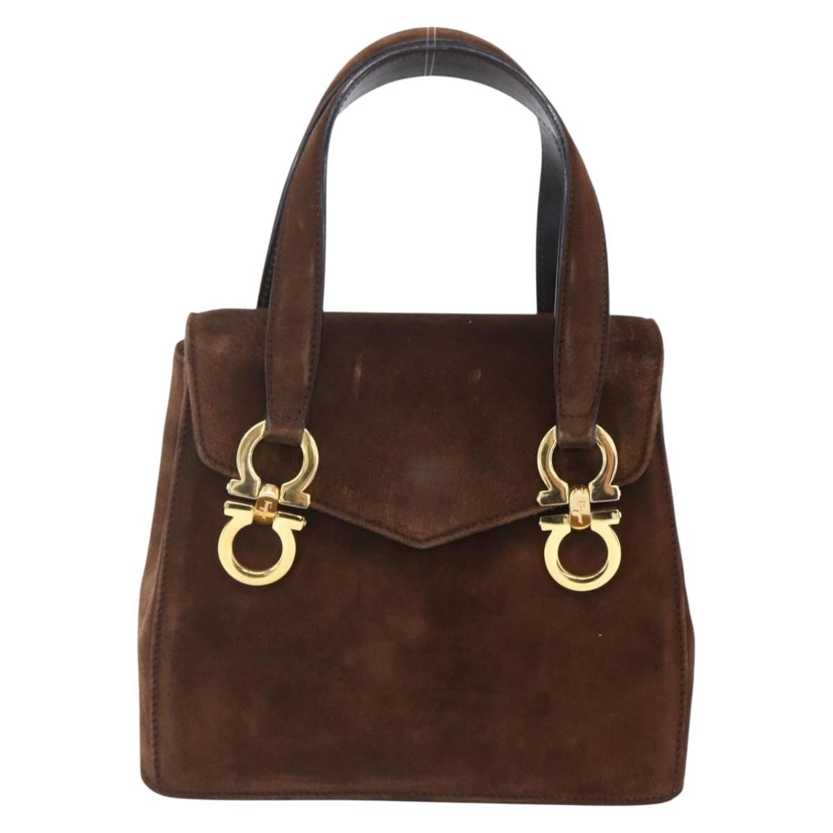 Salvatore Ferragamo Gancini handbag Suede, BROWN, SUEDE, Handbag