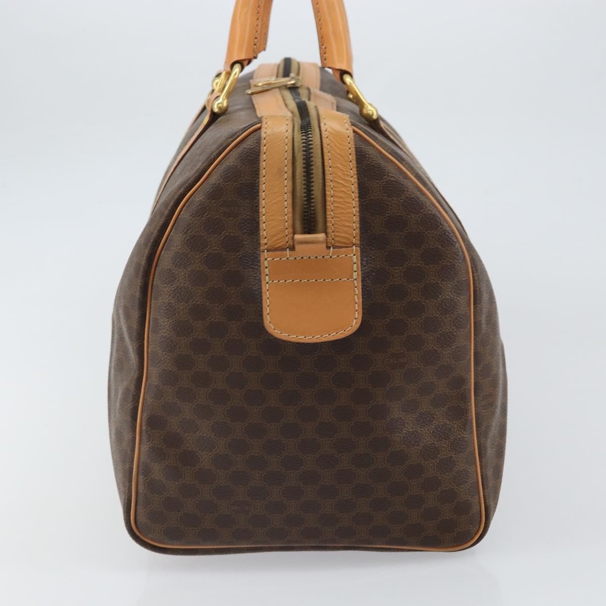 Celine Vintage Macadam Boston bag Canvas and Leather, BROWN, PVC, Travel bag