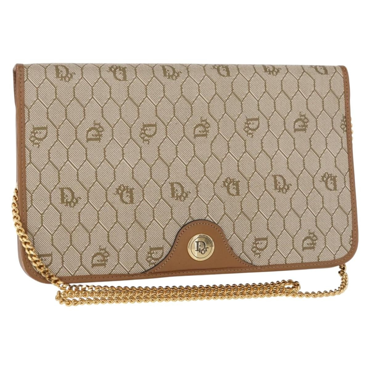 Christian Dior Vintage Honeycomb chain Canvas, BEIGE, CANVAS, Shoulder bag
