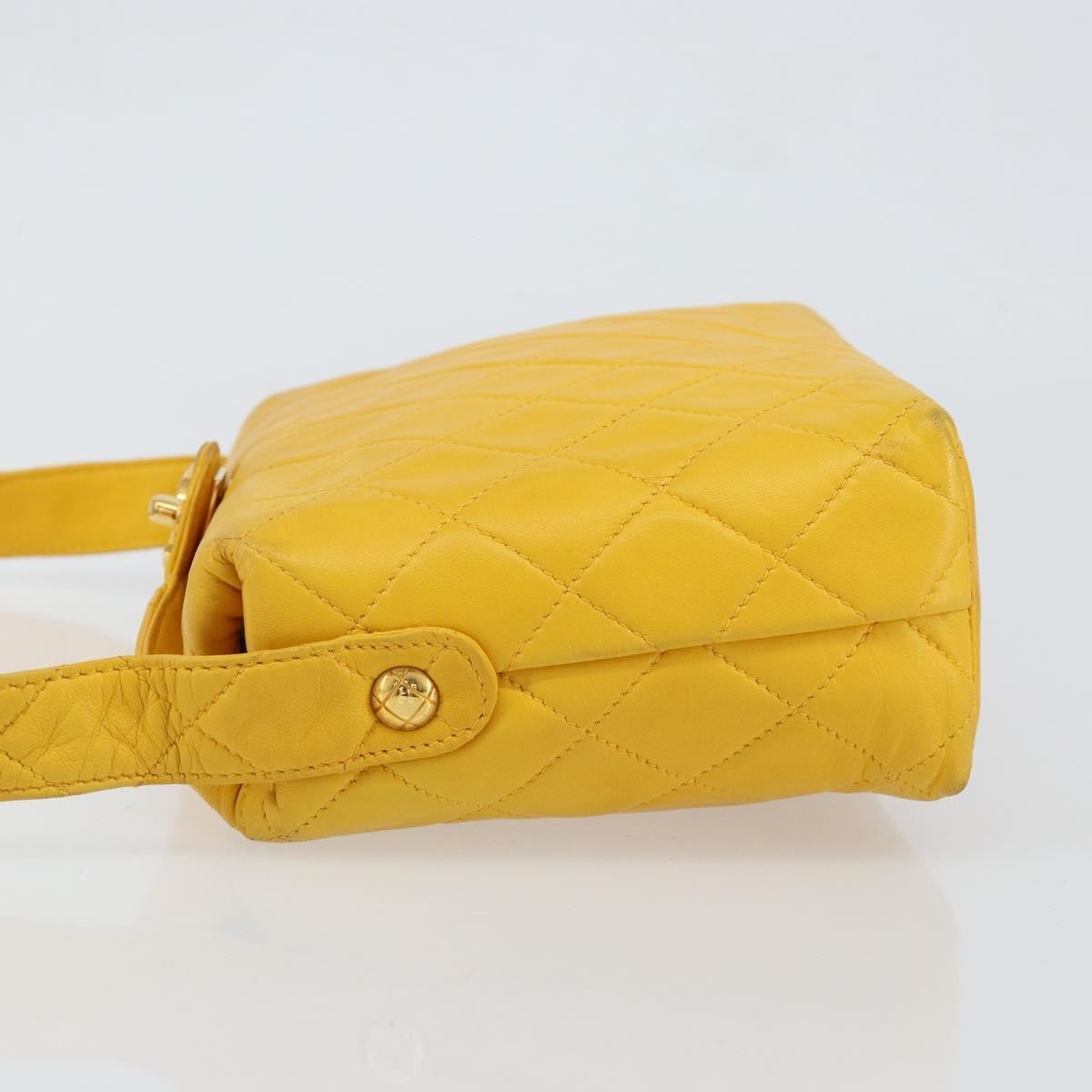 Chanel Vintage CC Fold Over Shoulder Bag Quilted Lambskin, YELLOW, LEATHER, Shoulder bag