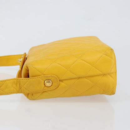 Chanel Vintage CC Fold Over Shoulder Bag Quilted Lambskin, YELLOW, LEATHER, Shoulder bag