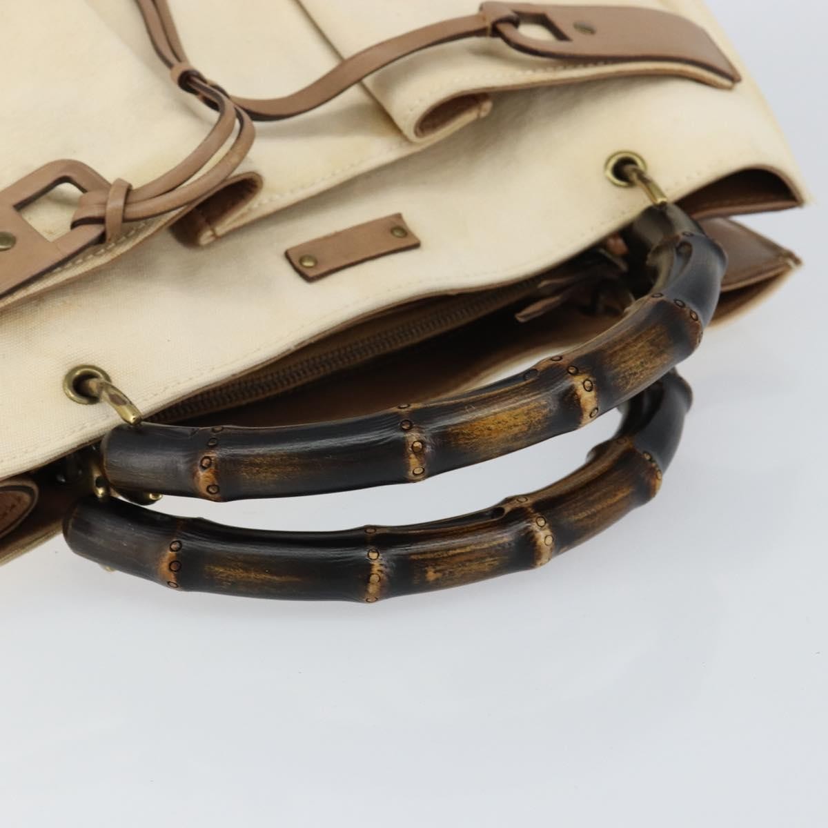 Gucci Bamboo Front Pocket Tote Canvas, ECRU, CANVAS, Tote bag