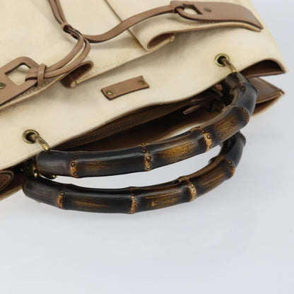 Gucci Bamboo Front Pocket Tote Canvas, ECRU, CANVAS, Tote bag