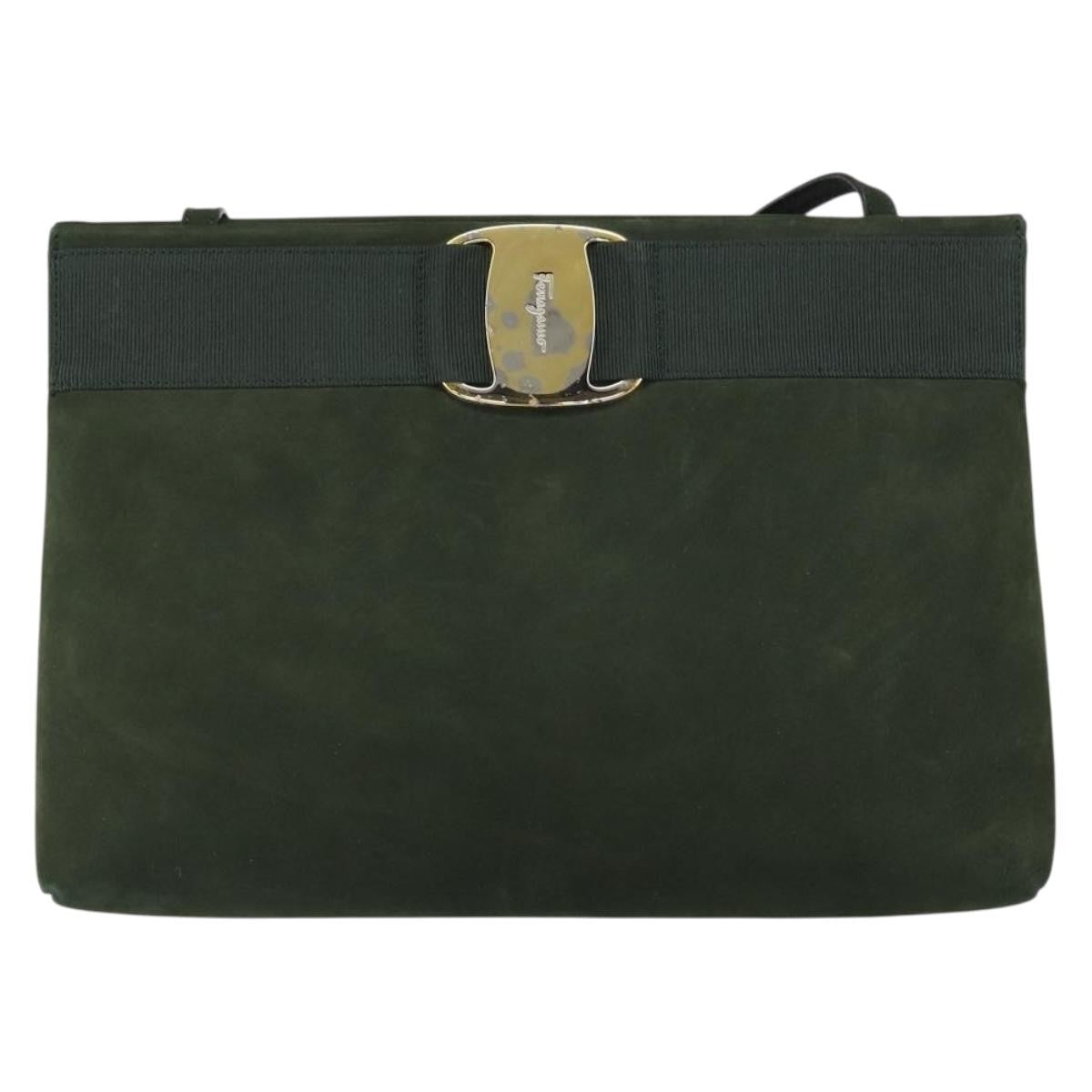 Salvatore Ferragamo Vala Shoulder Bag Suede, KHAKI, SUEDE, Shoulder bag