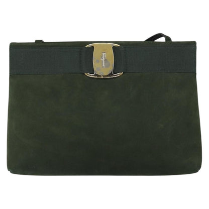 Salvatore Ferragamo Vala Shoulder Bag Suede, KHAKI, SUEDE, Shoulder bag