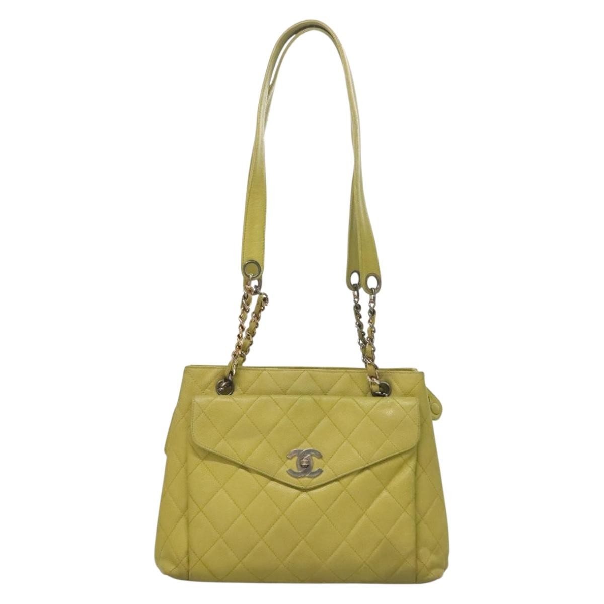 Chanel Vintage Front Pocket Shoulder Bag Quilted Caviar, GREEN, LEATHER, Shoulder bag