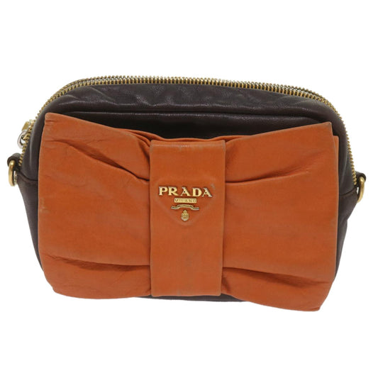 Prada Bow Camera shoulder Bag Leather, ORANGE, LEATHER, Shoulder bag