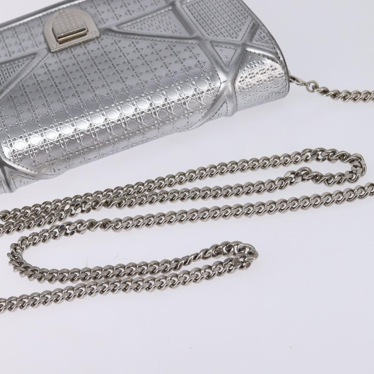 Christian Dior Diorama Wallet on Chain Metallic Distressed Calfskin, SILVER, LEATHER, Wallets