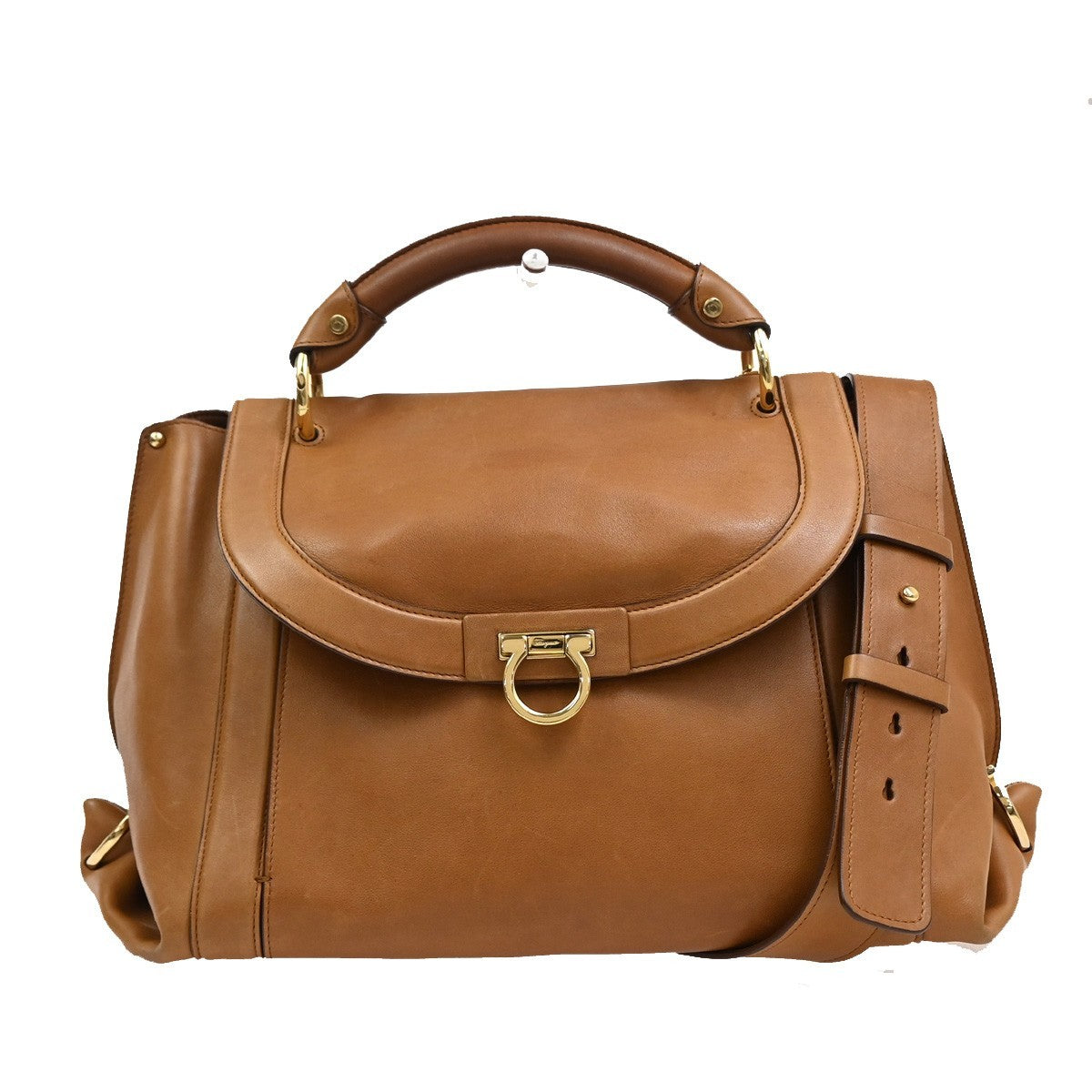 Salvatore Ferragamo Suzanna Satchel Smooth Leather, BROWN, LEATHER, Handbag