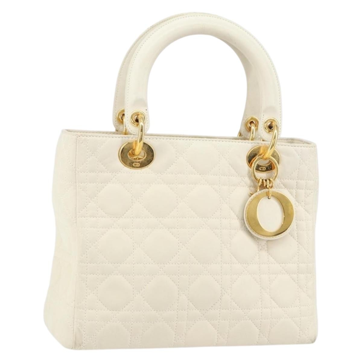 Christian Dior Vintage Lady Dior Bag Cannage Quilt Lambskin, WHITE, LEATHER, Handbag