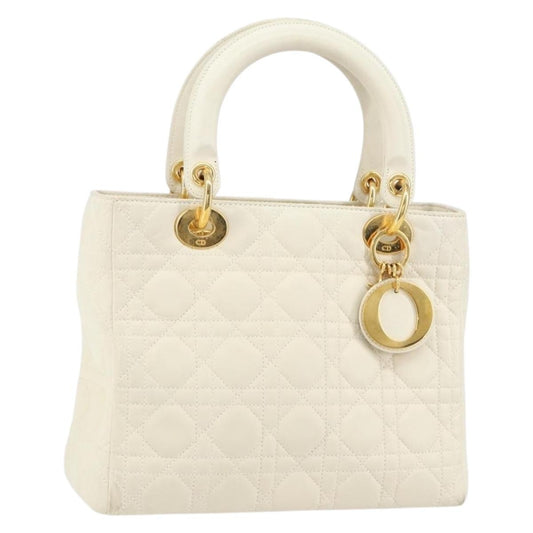 Christian Dior Vintage Lady Dior Bag Cannage Quilt Lambskin, WHITE, LEATHER, Handbag