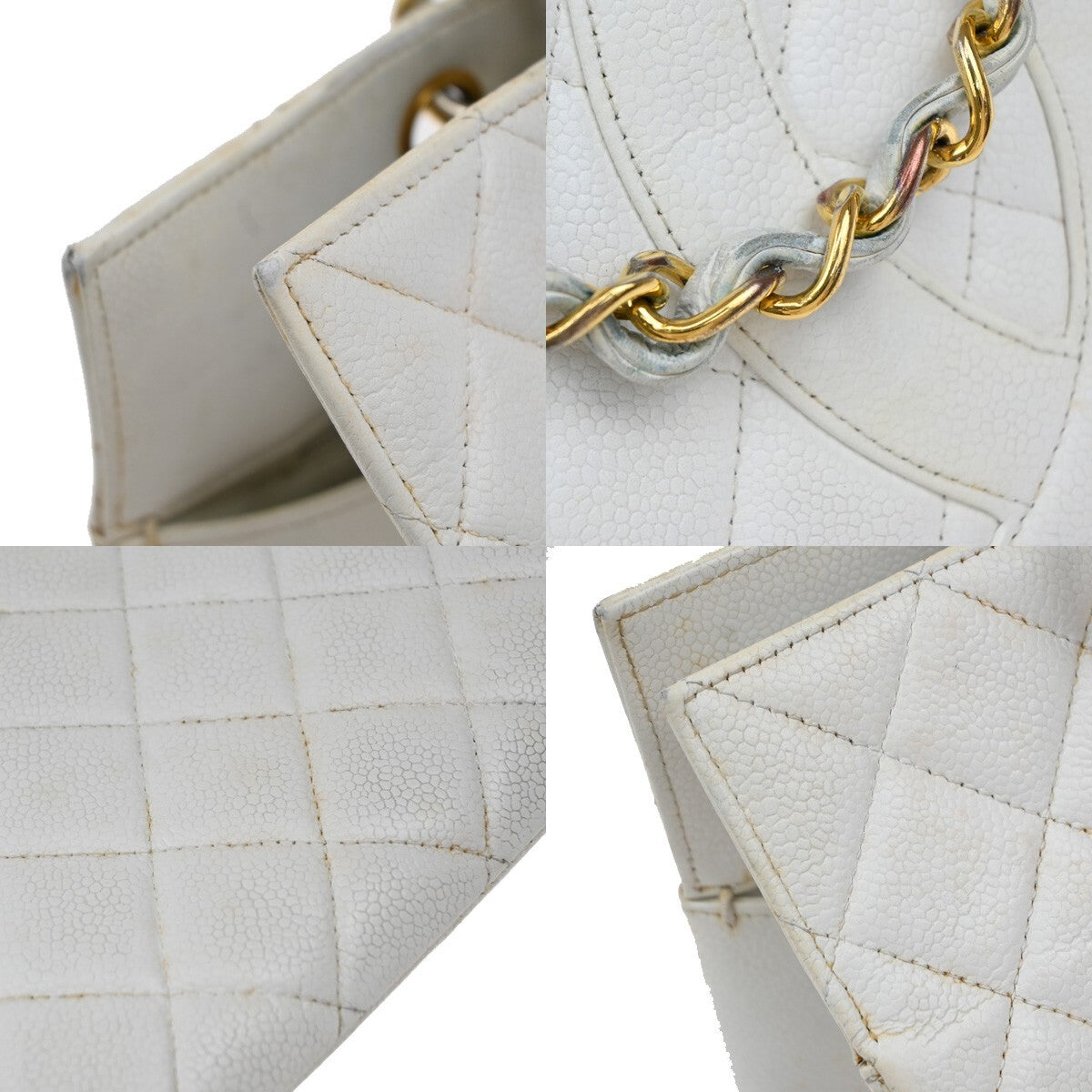 Chanel Vintage Grand Shopping Tote Quilted Calfskin, WHITE, LEATHER, Tote bag