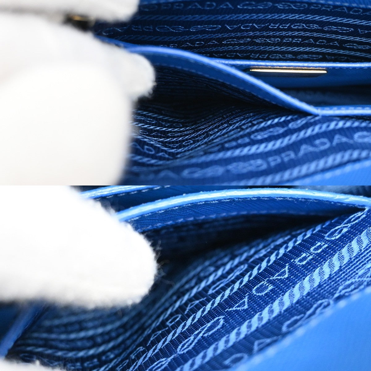 Prada Double Zip Tote Leather, BLUE, LEATHER, Tote bag