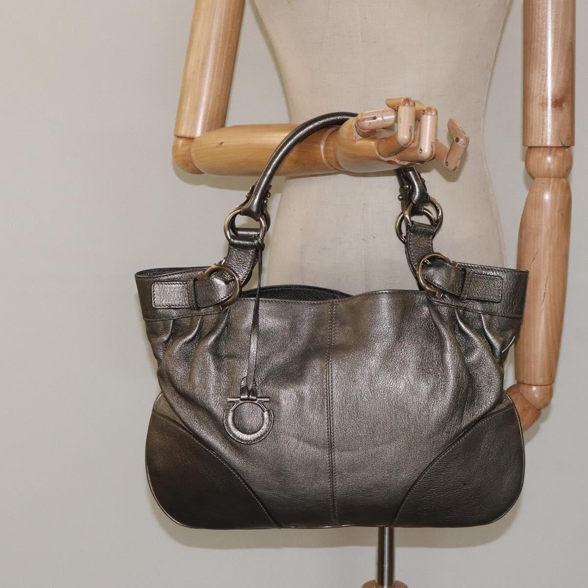 Salvatore Ferragamo Gancini Tote Leather, SILVER, LEATHER, Tote bag