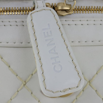 Chanel Surpique Zip Around Satchel Quilted Leather, WHITE, LEATHER, Handbag