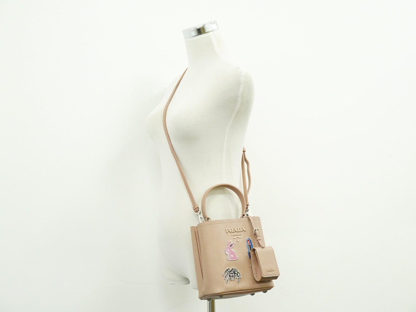 Prada Panier Bucket Bag Saffiano Leather, BEIGE, LEATHER, Crossbody bag