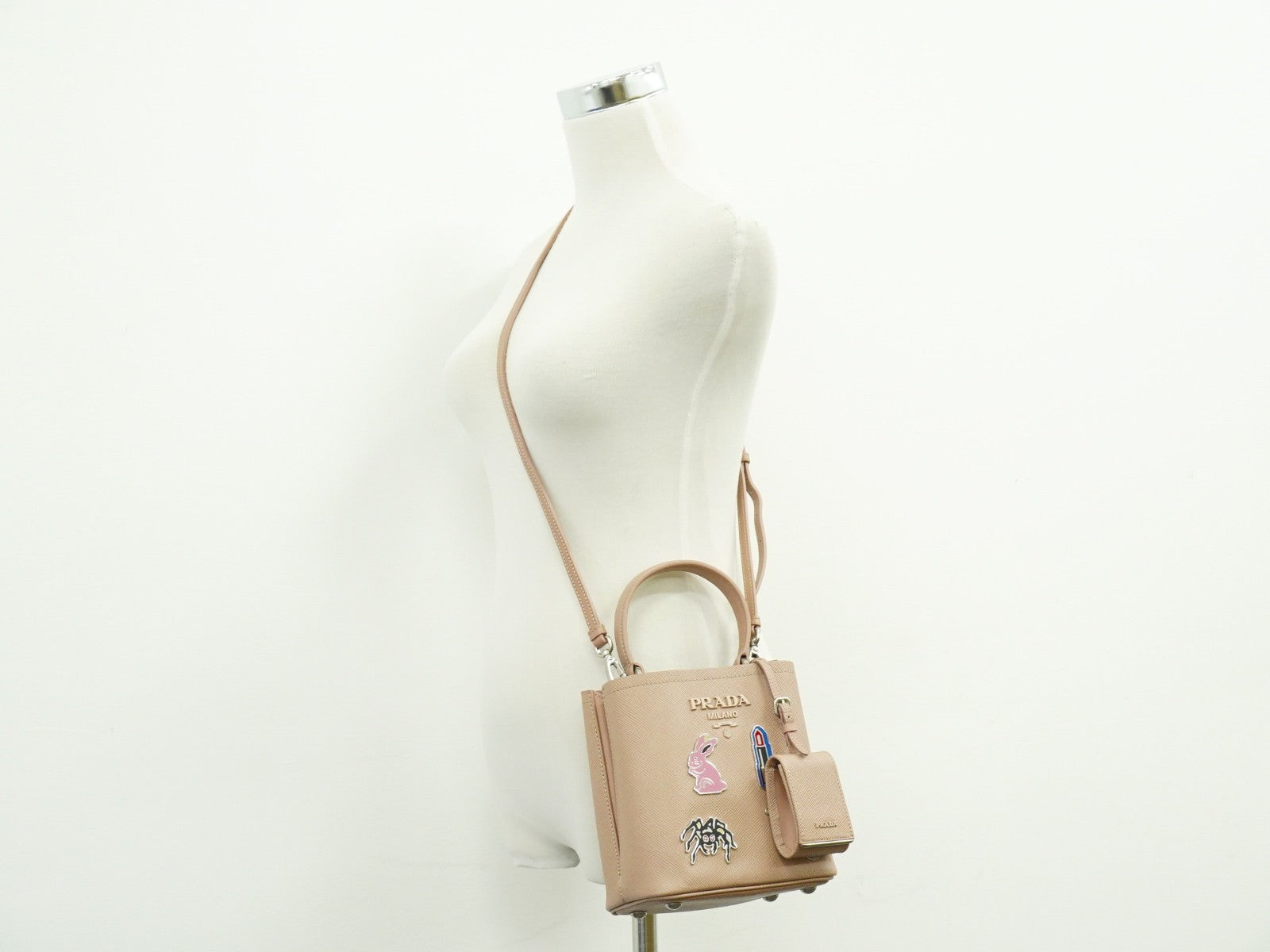 Prada Panier Bucket Bag Saffiano Leather, BEIGE, LEATHER, Crossbody bag