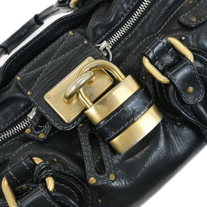 Chloe Paddington Lock Satchel Leather, BLACK, LEATHER, Handbag