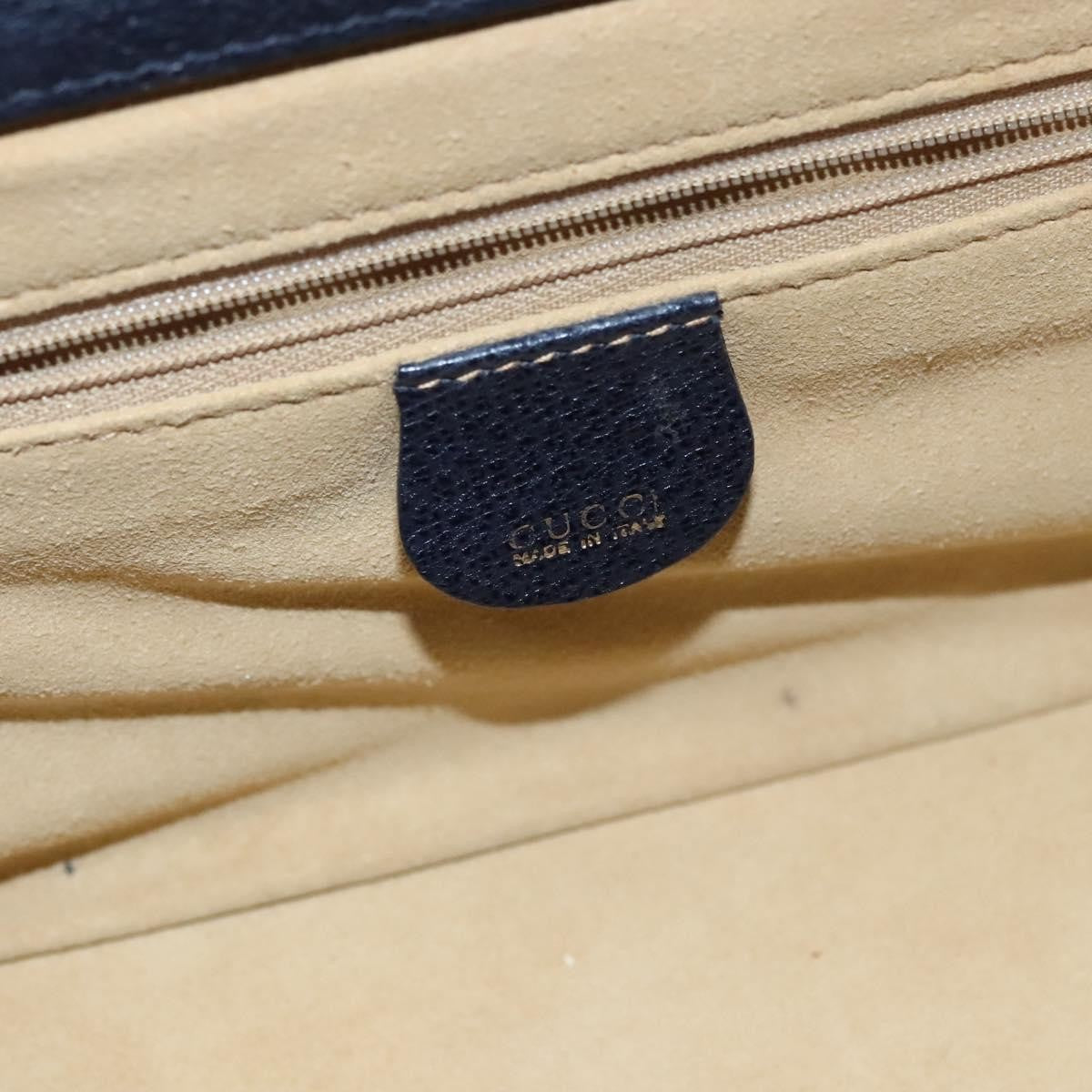 Gucci Vintage Bamboo Vanity Case Leather, NAVY, LEATHER, Handbag