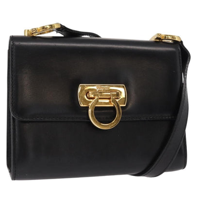 Salvatore Ferragamo Gancini Shoulder Bag Leather, BLACK, LEATHER, Shoulder bag