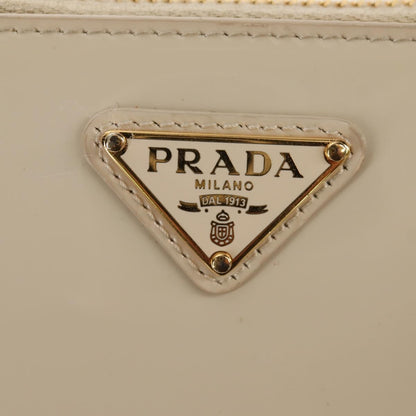 Prada Triangle Double Zip Pouch Bag with Chain Patent leather, BEIGE, PATENT_LEATHER, Clutche & pouche